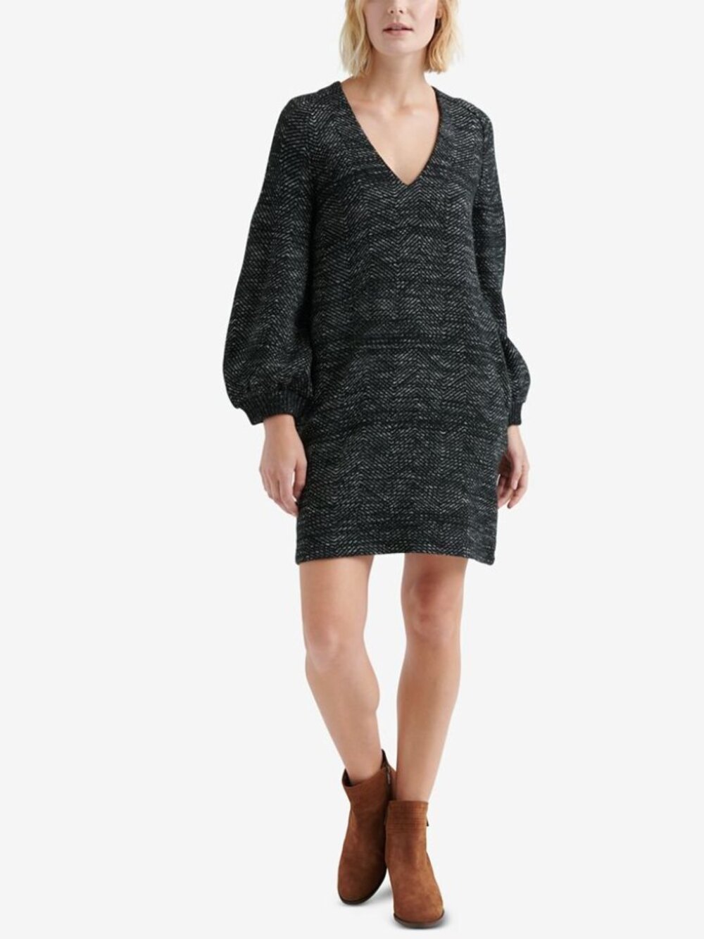 Lucky Brand Womens Blouson Sleeve Knit Sweater Dress